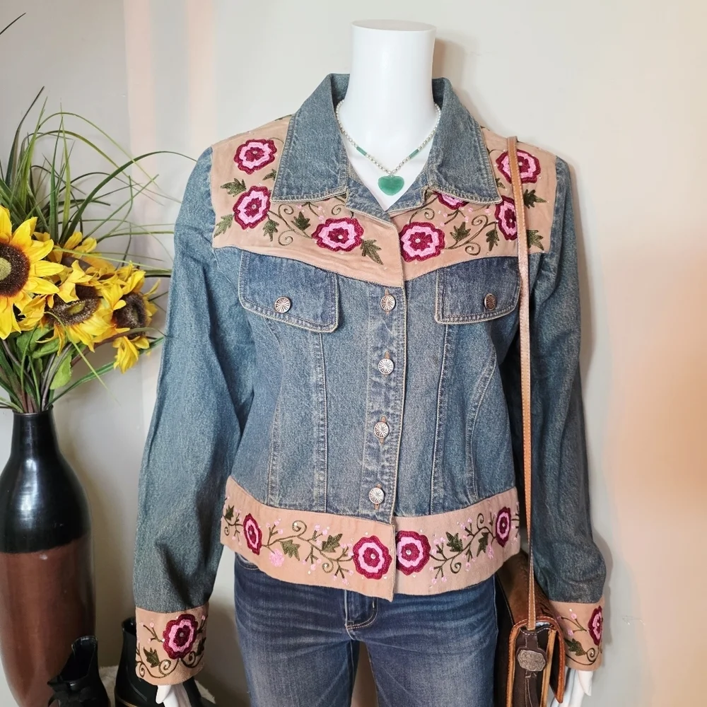 Vintage Dorman Burns Cowgirl Embroidered Denim Jacket Floral Western Boho - Picture 2 of 6